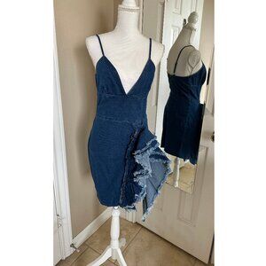 Spaghetti Strap Backless floral Denim Jeans M Dress Summer Bodycon Denim Dress